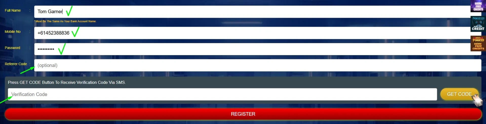 MethSpin Casino registration form for Australian players